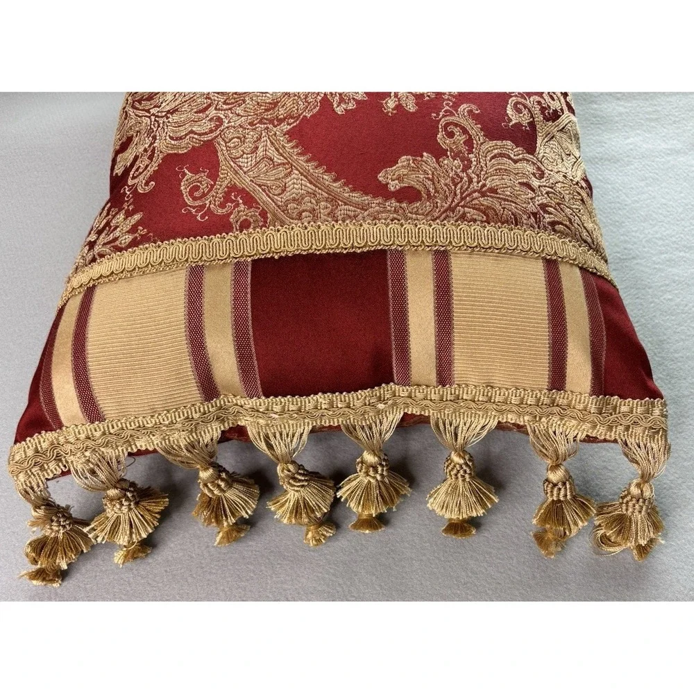 Luxury Croscill Carlisle Throw Pillow Red Gold Damask Stripe Tassels 20